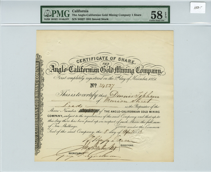 Anglo-Californian Gold Mining Co - Stock Certificate